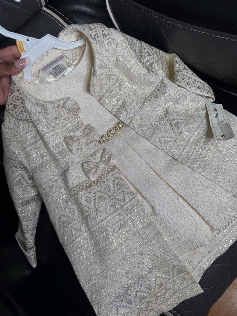 Prince Cream and Gold Embellished Formal Girls Dress Coat